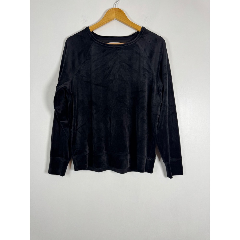 Cozy Lou & Grey Womens Large Sweatshirt Black Velour Raglan Long Sleeve Plush